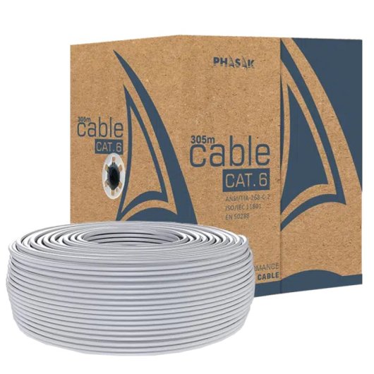 Cable de red Phasak PHR 6302 UTP Cat6 Sólido CCA AWG23 305m Gris