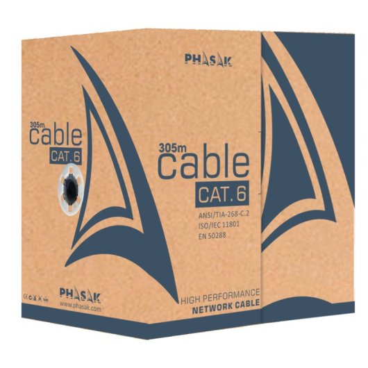 Cable de red Phasak PHR 6302 UTP Cat6 Sólido CCA AWG23 305m Gris