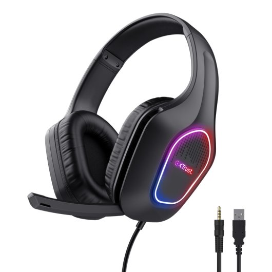 Auriculares Trust con cable 3.5mm/USB y micrófono para gaming con luces LED