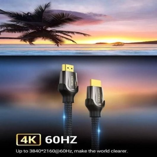 Cable HDMI VENTION VAA-B05-B100 4K 1m Macho a Macho 2.0 Zinc Nylon Oro Negro