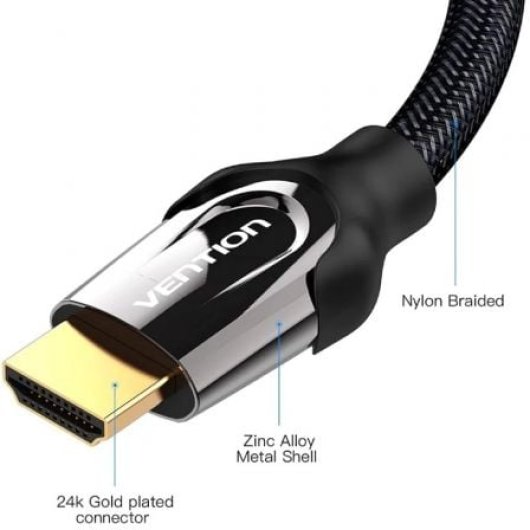 Cable HDMI VENTION VAA-B05-B100 4K 1m Macho a Macho 2.0 Zinc Nylon Oro Negro