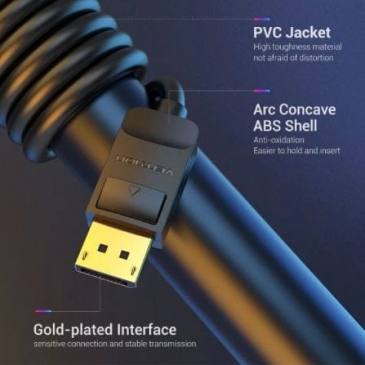 Cable DisplayPort Vention HACBI 1.2 3m 4K@60Hz 21,6Gbps Triple Blindaje Negro