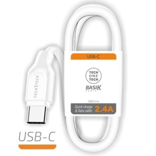 Cable USB Tech One Tech TEC2903 USB-C/A 1m 2.4A Reforzado Blanco