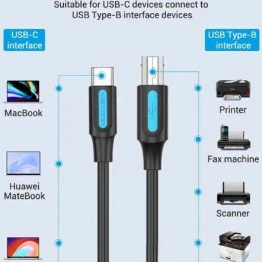 Cable VENTION CQUBG USB 2.0 1.5m Tipo-C a Tipo-B Macho 480Mbps Negro