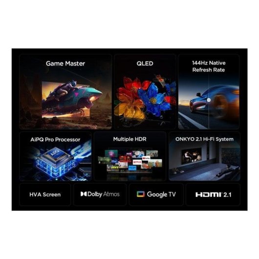 TV TCL QLED 55P8K 55" 4K UltraHD 144Hz Smart TV Google TV HDR10 Dolby Vision Onkyo