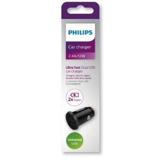 Cargador de coche Philips DLP2510 Dual USB 12W Protección Universal 12-24V