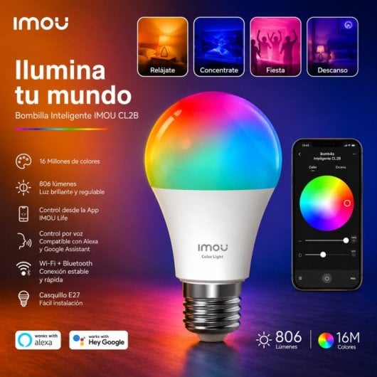 Bombilla inteligente Imou CL2B Wi-Fi/Bluetooth 16M colores E27 LED 806 lm control app voz
