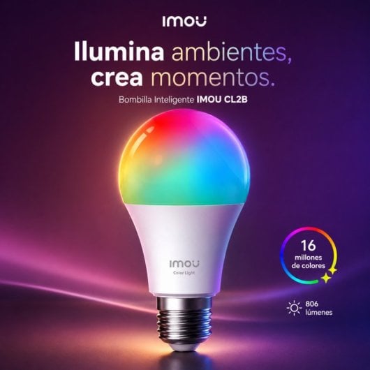 Bombilla inteligente Imou CL2B Wi-Fi/Bluetooth 16M colores E27 LED 806 lm control app voz