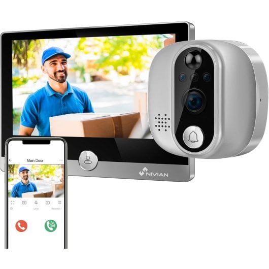 NIVIAN DOORVIEW1 Olho mágico digital Full HD WiFi Bateria Áudio bidirecional Visão noturna PIR