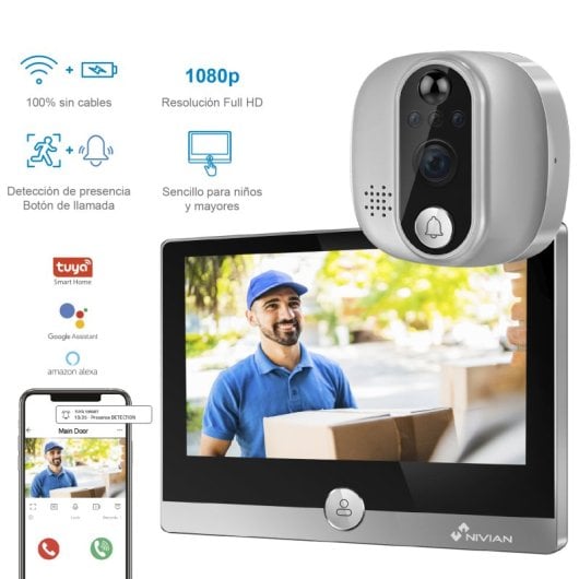 NIVIAN DOORVIEW1 Olho mágico digital Full HD WiFi Bateria Áudio bidirecional Visão noturna PIR
