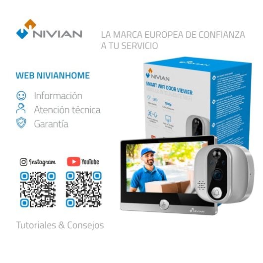 NIVIAN DOORVIEW1 Olho mágico digital Full HD WiFi Bateria Áudio bidirecional Visão noturna PIR
