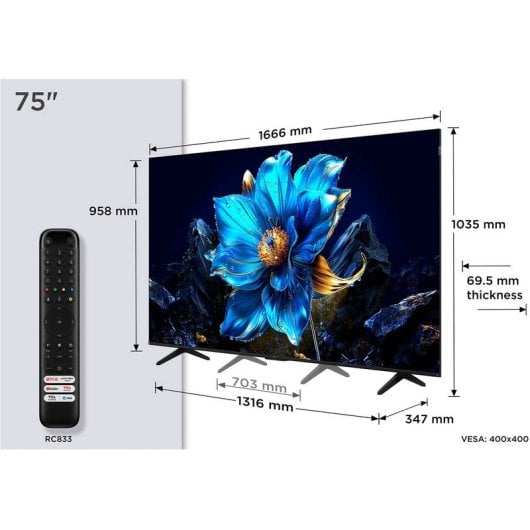 TCL QLED 75" 75P7K UltraHD 4K Dolby Atmos Google TV