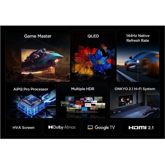 TV TCL QLED 75P8K 75" 4K UltraHD 144Hz Smart TV Google TV HDR10 Dolby Atmos Onkyo
