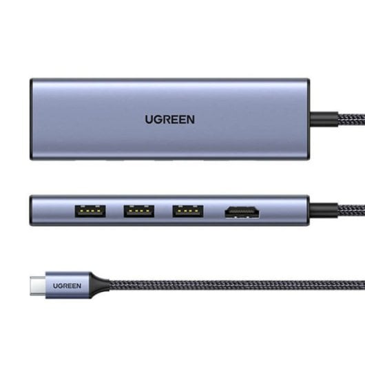Hub Ugreen CM511 20956A USB-C HDMI 4K 3x USB-A 3.0 Lector SD/TF Prateado