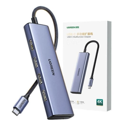 Hub Ugreen CM511 20956A USB-C HDMI 4K 3x USB-A 3.0 Lector SD/TF Prateado