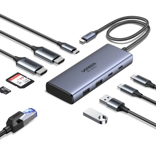 Hub UGREEN 7 in 1 USB-C a 2 HDMI (4K a 60 Hz) + 2 USB-A3.2 + 2 USB-C3.2 + PD (100 W)