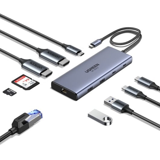 Hub Ugreen 10 in 1 USB-C 2 HDMI 4K60Hz 2 USB-C3.2 USB-A3.2 USB-A3.0 RJ45 SD TF PD100W