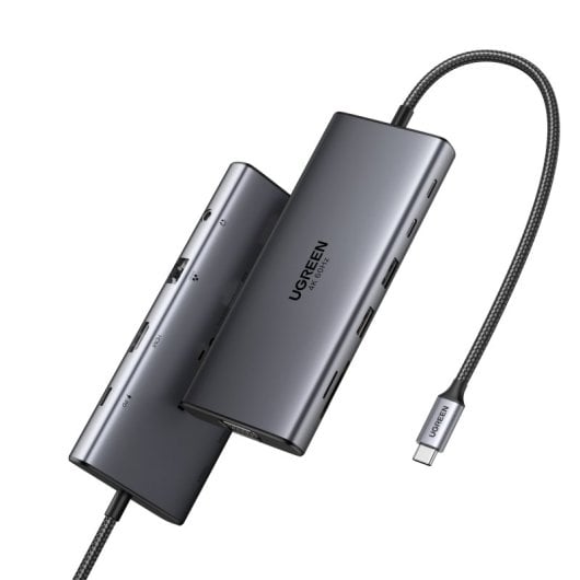 Hub Ugreen 11-em-1 USB-C 3xUSB-C 2xUSB-A HDMI VGA RJ45 SD TF 3.5mm Cinzento