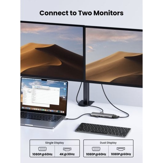 Hub Ugreen 11-em-1 USB-C 3xUSB-C 2xUSB-A HDMI VGA RJ45 SD TF 3.5mm Cinzento