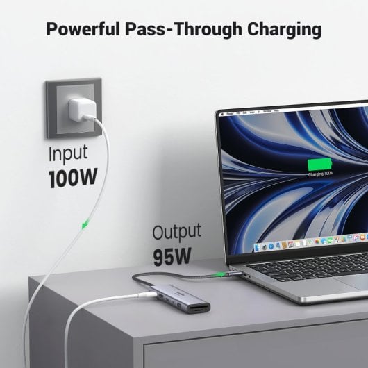 Hub USB-C Ugreen Revodok 7 in 1 HDMI 4K60Hz 2xUSB-C3.2 USB-A3.2 SD/TF PD100W Grigio