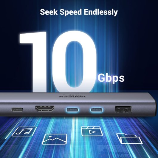 Hub USB-C Ugreen Revodok 7 in 1 HDMI 4K60Hz 2xUSB-C3.2 USB-A3.2 SD/TF PD100W Grigio