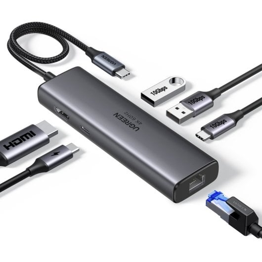 Hub Ugreen 6 em 1 USB-C HDMI 4K@60Hz 2xUSB-A 3.2 USB-C 3.2 RJ45 Gigabit PD 100W
