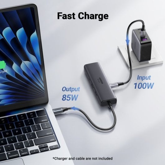 Hub Ugreen 6 em 1 USB-C HDMI 4K@60Hz 2xUSB-A 3.2 USB-C 3.2 RJ45 Gigabit PD 100W