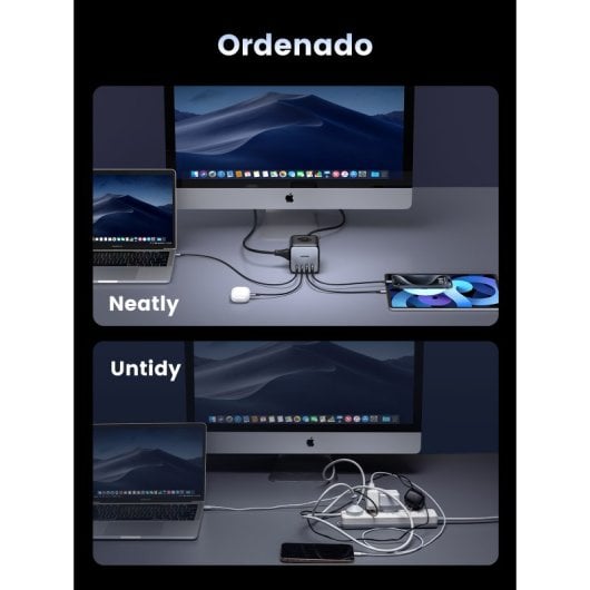 Estación de carga Ugreen Nexode DigiNest 65W GaN 7 en 1 3xCA 2xUSB C 2xUSB A cable 1.8M