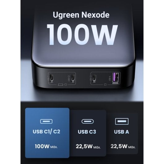 Caricabatterie da tavolo Ugreen Nexode USB-C da 100 W con porte USB-A e 3 porte USB-C