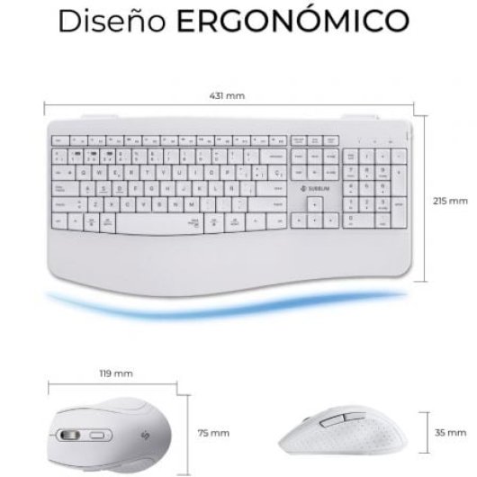 Teclado de membrana SUBBLIM Combo Dual Office Prowave Layout ES inalámbrico Bluetooth y USB blanco