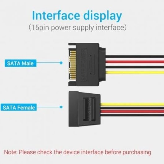 Cable de alimentación Vention KDABY SATA 15Pin macho-hembra 30cm cobre estañado