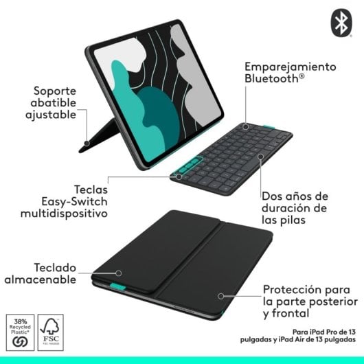 Capa com teclado Logitech Flip Folio para iPad Pro (M4) / iPad Air 13" (M2/M3) (2024, 2025)