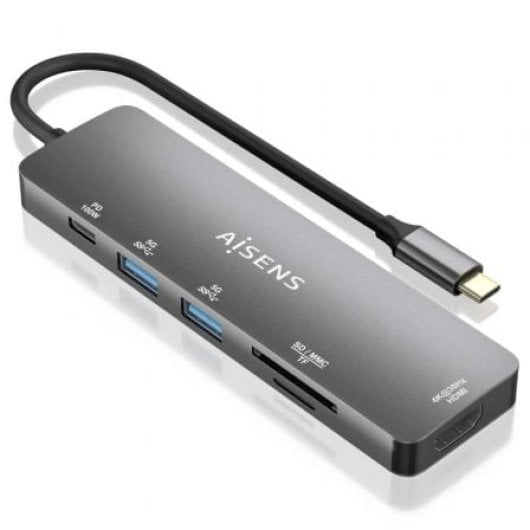 Docking station AISENS ASUC-6P016-GR HDMI 4K/2xUSB-A/SD-microSD/USB-C PD 100W/Aluminio