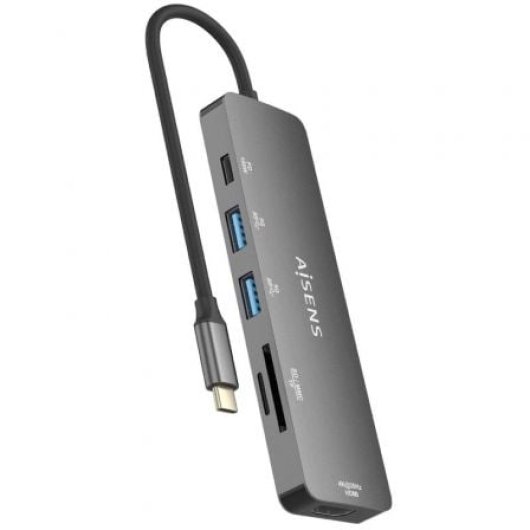 Docking station AISENS ASUC-6P016-GR HDMI 4K/2xUSB-A/SD-microSD/USB-C PD 100W/Aluminio
