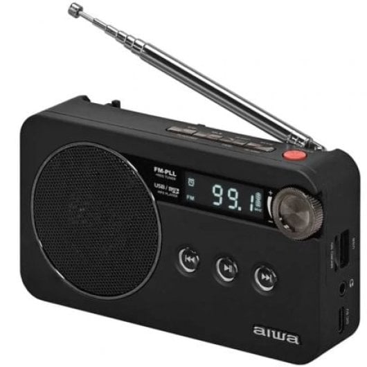 Radio portátil Aiwa RS-77PLLBK FM-PLL Batería recargable USB-C MP3 Micro-SD 64GB LED