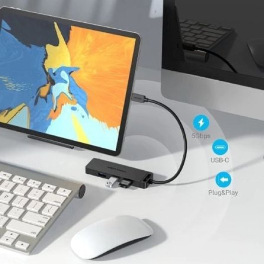 Hub Vention 4 puertos USB 3.0 5Gbps TGKBB USB-C Micro-B OTG carcasa ABS