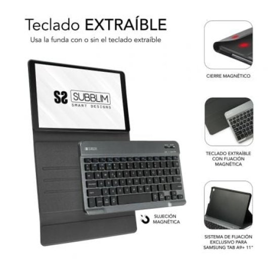 Funda teclado Bluetooth 5.2 QWERTY español Subblim Galaxy Tab A9+ 11? multipunto, magnética, resistente