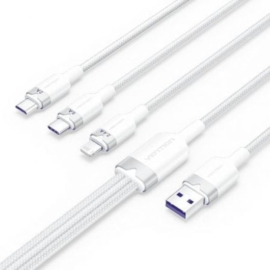 Vention CTRWG 2.0 3 em 1 Cabo USB 1,5m Branco 6A PVC Algodão Lightning USB-C MicroUSB