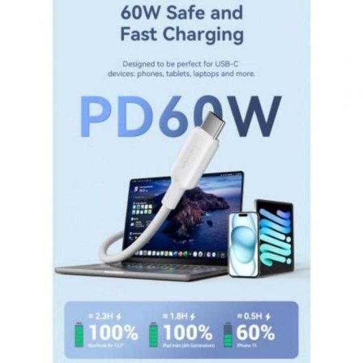 Cabo Vention TRC USB-C 3A 60W 2m Azul