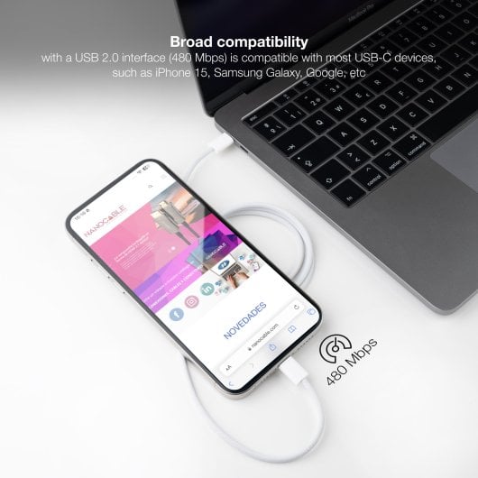 Cable USB-C Nanocable 10.01.6001-CO 60W 3A 1m Blanco Carga Rápida Algodón
