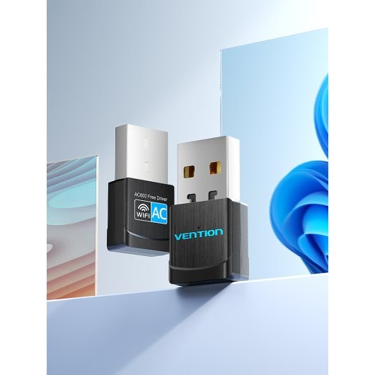 Placa de rede sem fios Vention KDSB0 USB WLAN 433Mbps preta