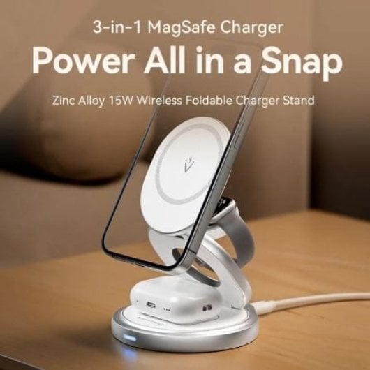 Base de carga inalámbrica Vention FGEI0 MagSafe 15W 3 en 1 Zinc Plata USB-C