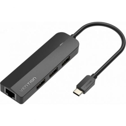 Dock USB-C Vention TGOBB 3xUSB 2.0 RJ45 Micro-B 100Mbps 0.15m Negro