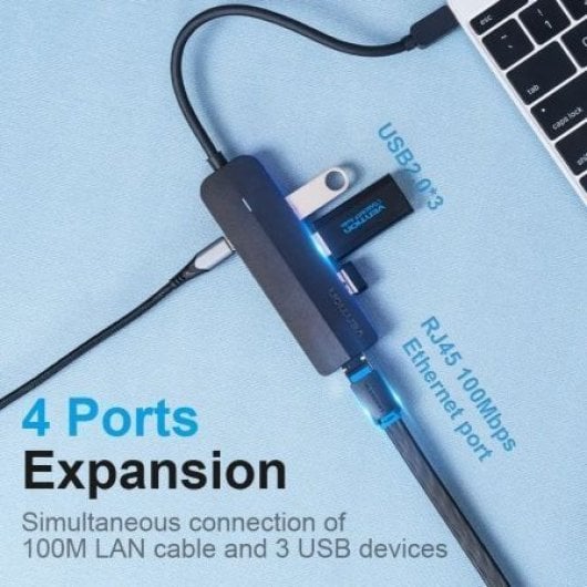 Dock USB-C Vention TGOBB 3xUSB 2.0 RJ45 Micro-B 100Mbps 0.15m Negro
