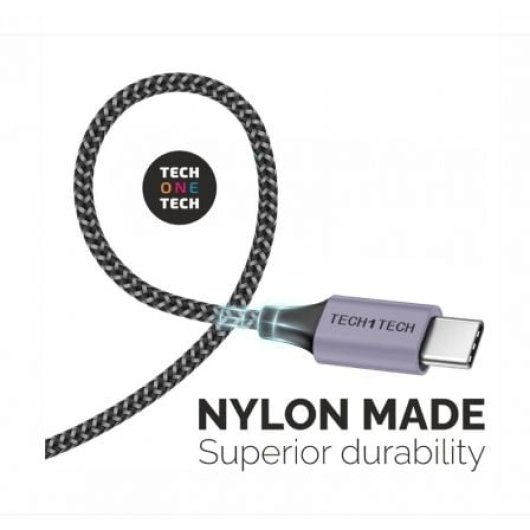 Cable USB-C TECH ONE TECH TEC2023 2m 2.4A Trenzado Nylon Gris