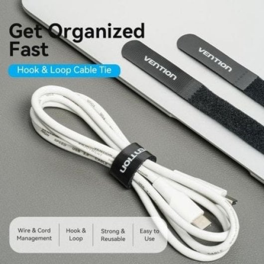 Tira organizadora de cables Vention KAOB0 18cm poliéster y nailon negra