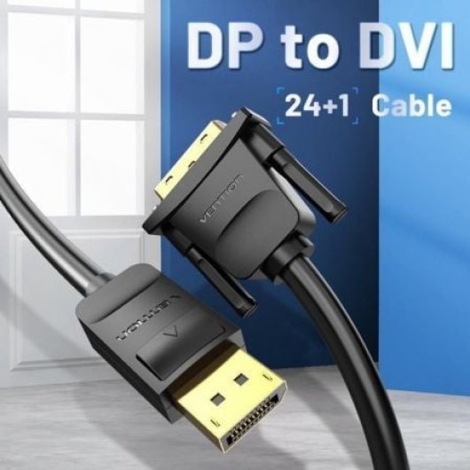 Cable Conversor Vention HAFBF DisplayPort Macho - DVI Macho 1m Negro 1080P Chapado en Oro