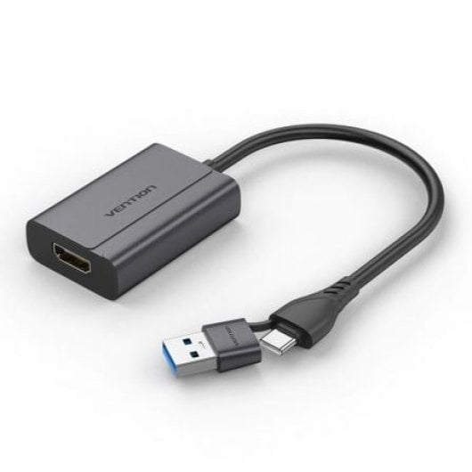 Adaptador Vention ACYHB USB-C Macho + USB-A Macho a HDMI Hembra 1080P Gris 0.15m