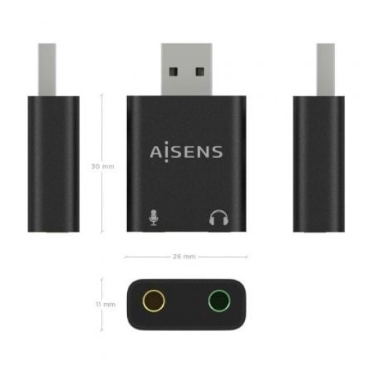 AISENS A106-0768 USB-A Soundkarte Audio Konverter 16/24bit Plug&Play Schwarz