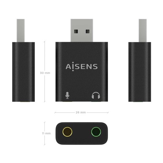 AISENS A106-0768 USB-A Soundkarte Audio Konverter 16/24bit Plug&Play Schwarz